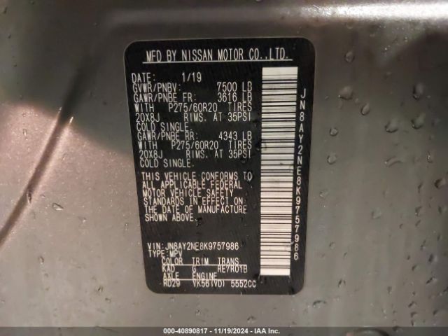 JN8AY2NE8K9757986 Nissan Armada Platinum