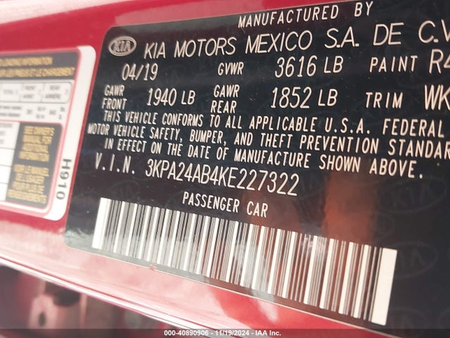 3KPA24AB4KE227322 KIA RIO S