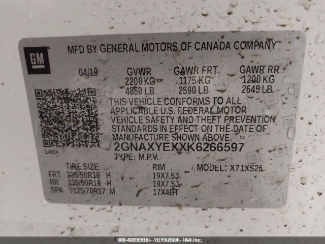 2GNAXYEXXK6266597 Chevrolet Equinox Premier