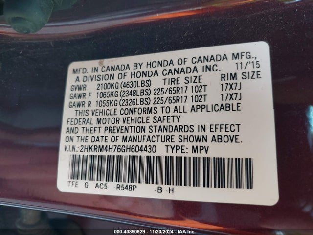 Honda Cr-v Ex-l 2016 2HKRM4H76GH604430 Image 25