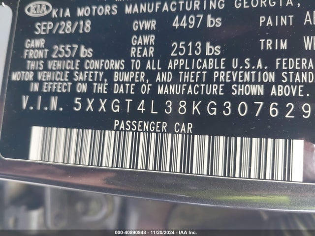 KIA Optima Lx 2019 5XXGT4L38KG307629 Image 9