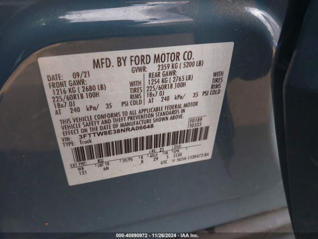 3FTTW8E38NRA06648 Ford Maverick Lariat