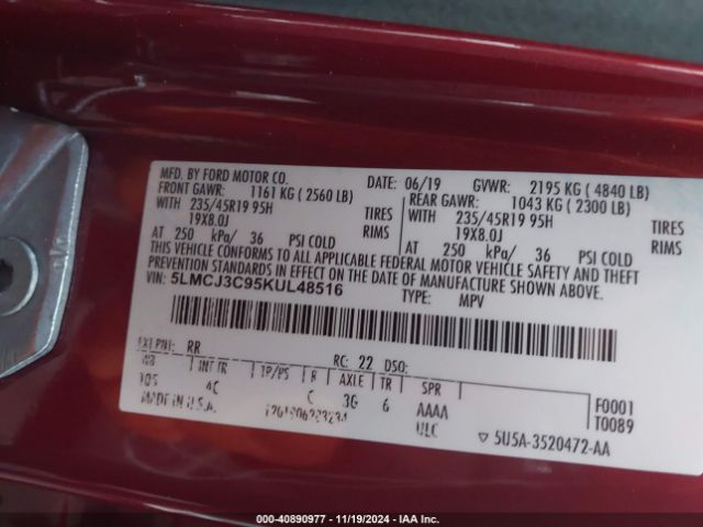 5LMCJ3C95KUL48516 Lincoln Mkc Reserve