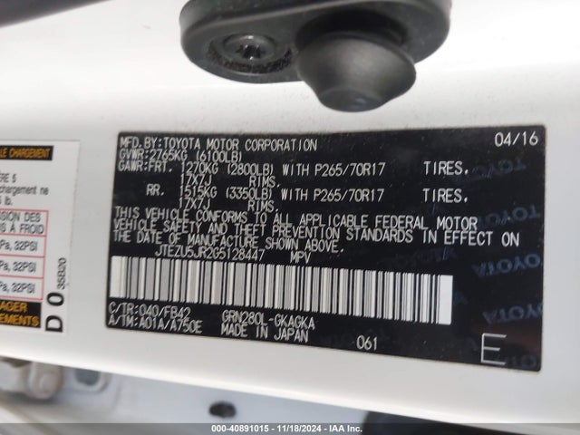 Toyota 4RUNNER SR5 2016 JTEZU5JR2G5128447 Image 9