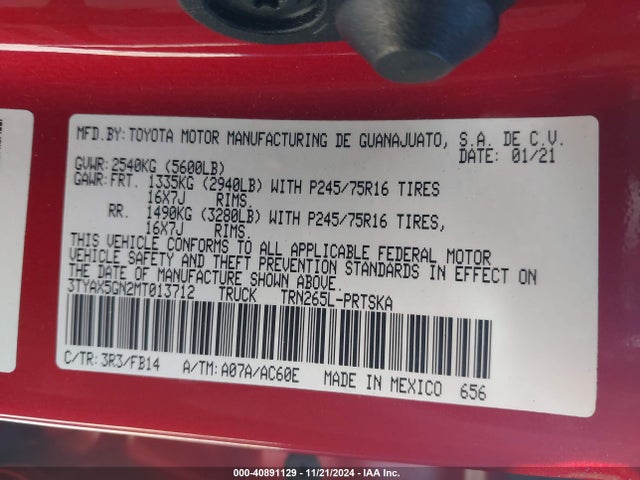 Toyota Tacoma Sr 2021 3TYAX5GN2MT013712 Image 9