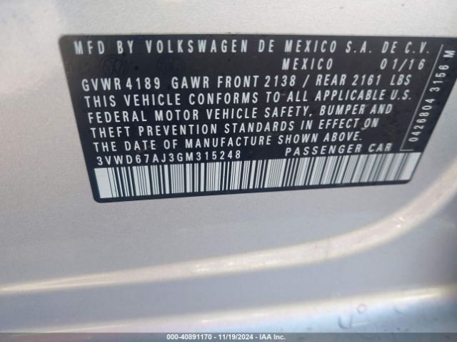 3VWD67AJ3GM315248 Volkswagen Jetta 1.4t Se