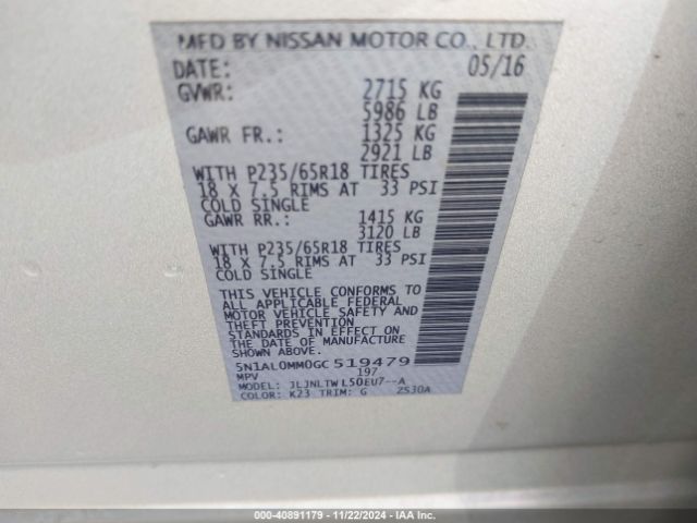 5N1AL0MM0GC519479 Infiniti QX60