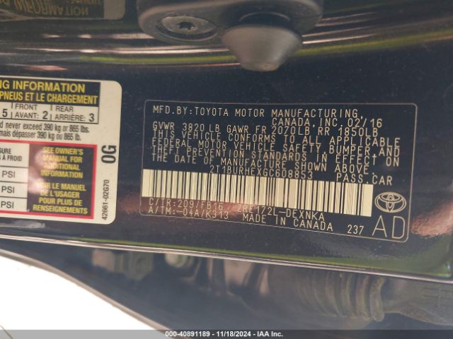 2T1BURHEXGC608853 Toyota COROLLA LE