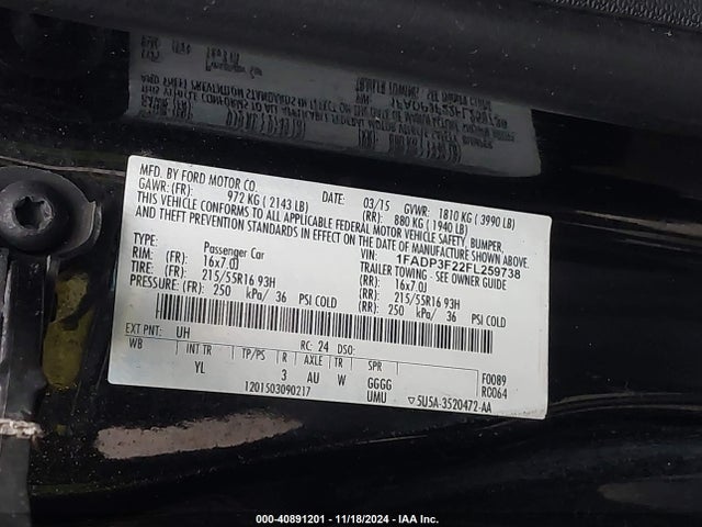Ford FOCUS SE 2015 1FADP3F22FL259738 Image 9