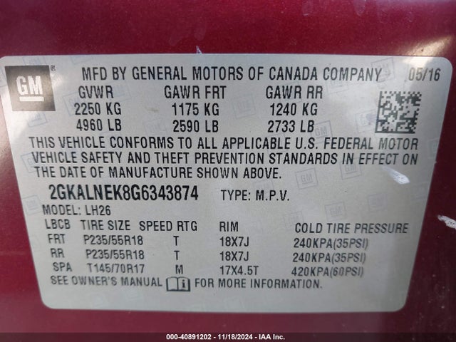 GMC Terrain Sle-2 2016 2GKALNEK8G6343874 Image 9