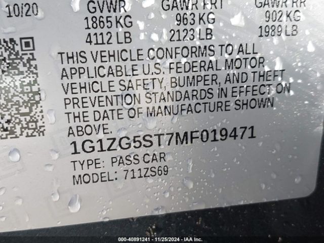 1G1ZG5ST7MF019471 Chevrolet Malibu Fwd Rs