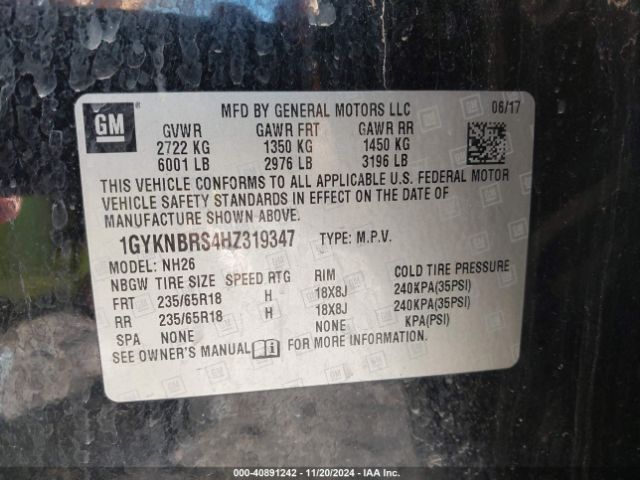 1GYKNBRS4HZ319347 Cadillac XT5 LUXURY