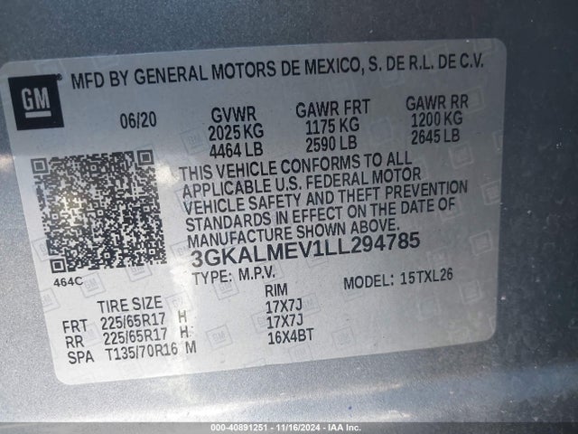 3GKALMEV1LL294785 GMC Terrain Fwd Sle