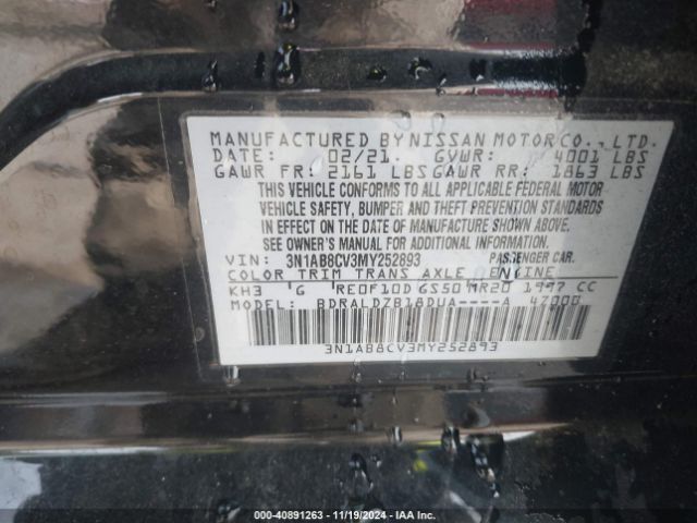 3N1AB8CV3MY252893 Nissan Sentra Sv Xtronic Cvt