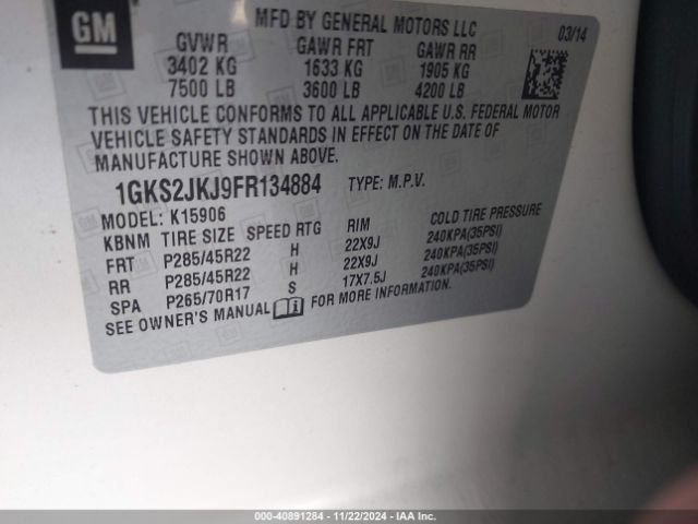 1GKS2JKJ9FR134884 GMC Yukon Xl 1500 Denali