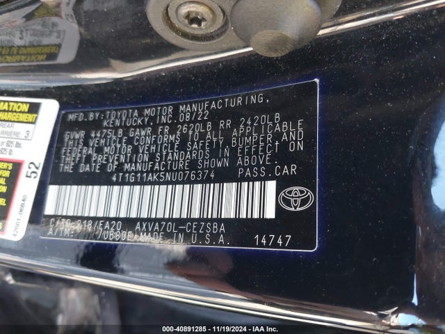 Toyota CAMRY SE 2022 4T1G11AK5NU076374 Image 9