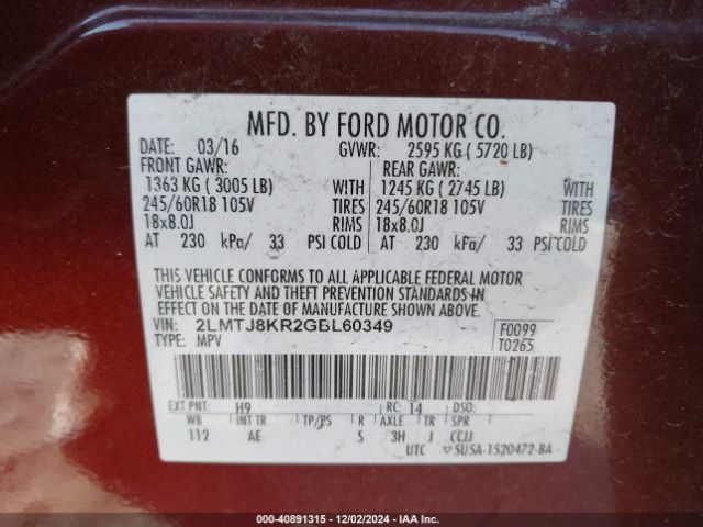 2LMTJ8KR2GBL60349 Lincoln Mkx Select