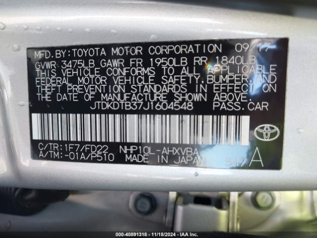JTDKDTB37J1604548 Toyota Prius C One