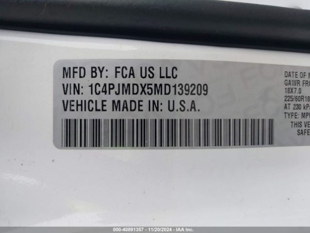 1C4PJMDX5MD139209 Jeep Cherokee Limited 4x4