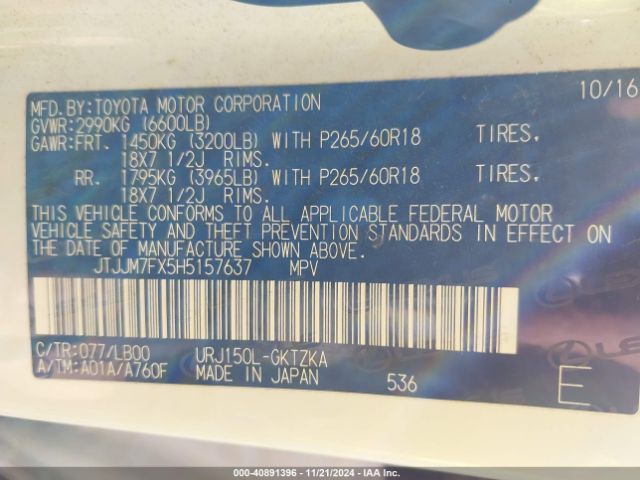 JTJJM7FX5H5157637 Lexus Gx 460 Luxury