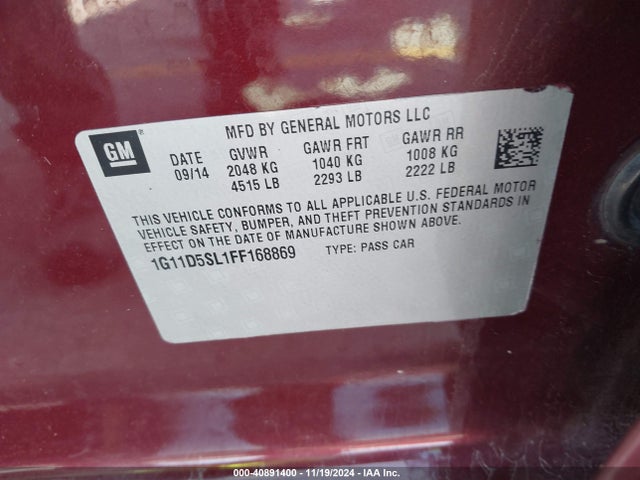 1G11D5SL1FF168869 Chevrolet MALIBU 2LT