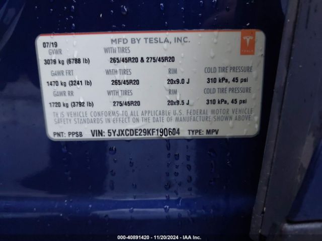 5YJXCDE29KF190604 Tesla MODEL X