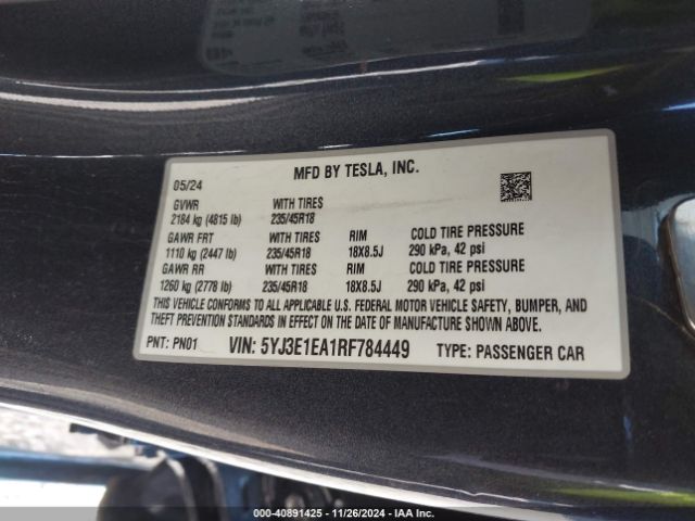 2024 TESLA MODEL 3 5YJ3E1EA1RF784449 Photo 8
