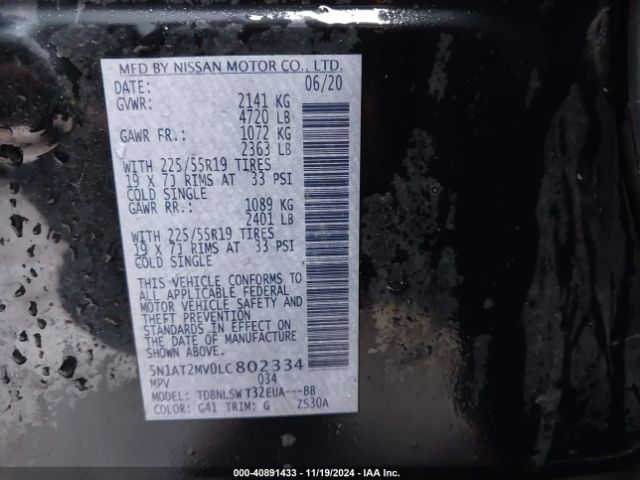 5N1AT2MV0LC802334 Nissan Rogue Sl Intelligent Awd