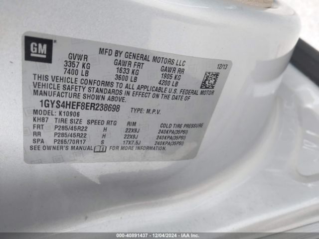 1GYS4HEF8ER238698 Cadillac Escalade Esv Luxury