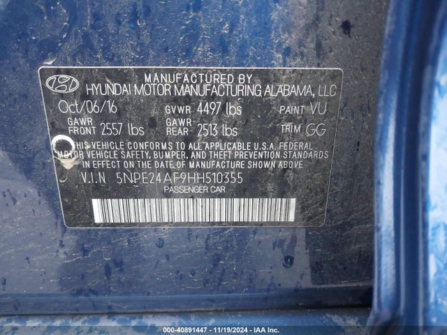 Hyundai SONATA SE 2017 5NPE24AF9HH510355 Image 9
