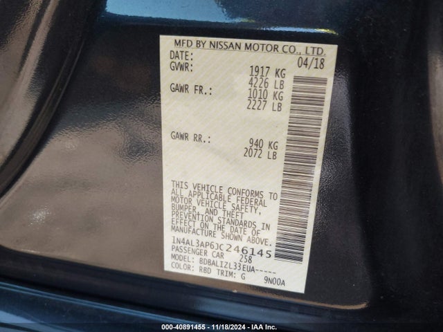 Nissan Altima 2.5 Sv 2018 1N4AL3AP6JC246145 Image 9