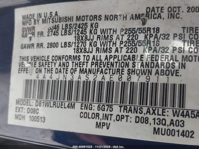 2010 MITSUBISHI ENDEAVOR 4A4JN3AS2AE007911 Photo 8