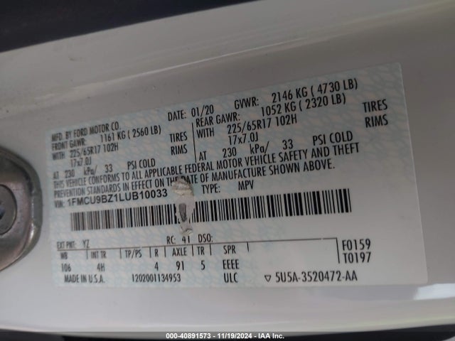 1FMCU9BZ1LUB10033 Ford Escape Se Sport Hybrid
