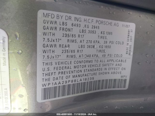 2008 PORSCHE CAYENNE WP1AA29P88LA18235 Photo 8