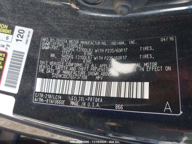 Toyota Sienna Xle 8 Passenger 2016 5TDYK3DC7GS737108 Image 9