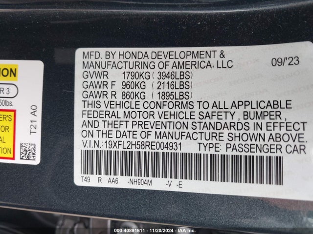 Honda Civic Lx 2024 19XFL2H58RE004931 Image 9