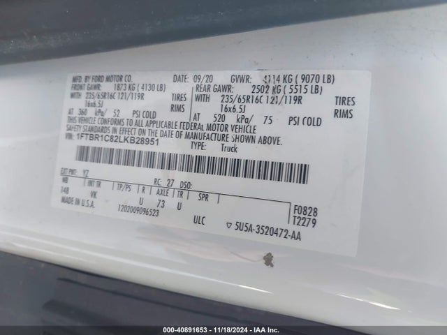 Ford Transit-250 Cargo Van 2020 1FTBR1C82LKB28951 Image 9