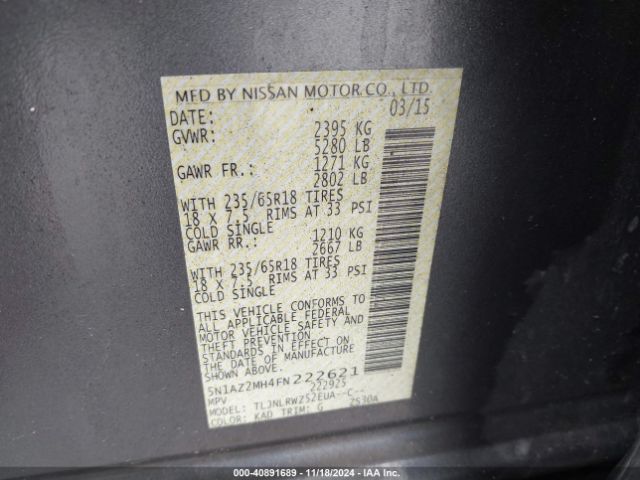5N1AZ2MH4FN222621 Nissan MURANO SL