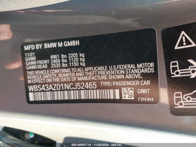 WBS43AZ01NCJ52465 BMW M4 Competition Xdrive