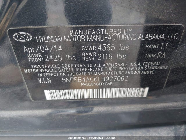 Hyundai SONATA GLS 2014 5NPEB4AC6EH927062 Image 9
