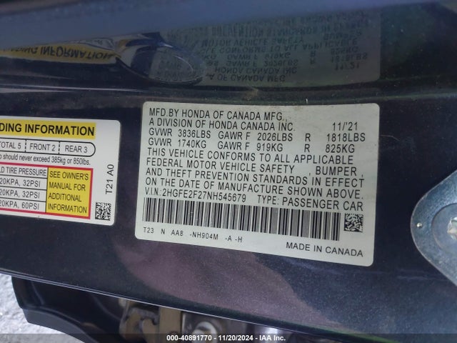 Honda Civic Lx 2022 2HGFE2F27NH545679 Image 9