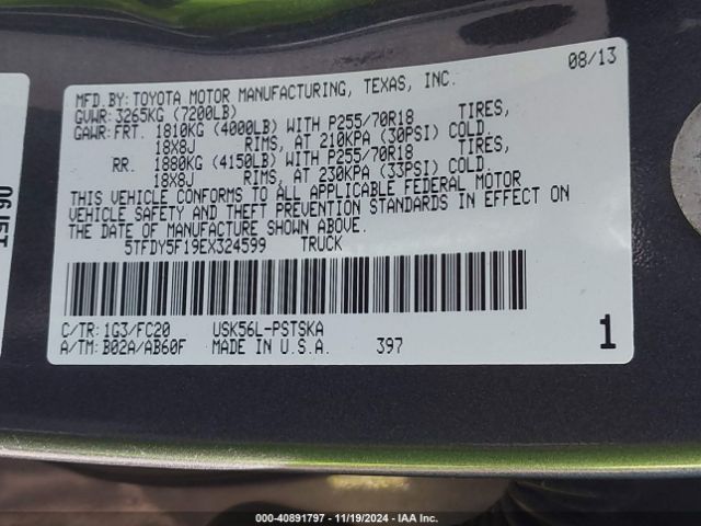 5TFDY5F19EX324599 Toyota Tundra Sr5 5.7l V8