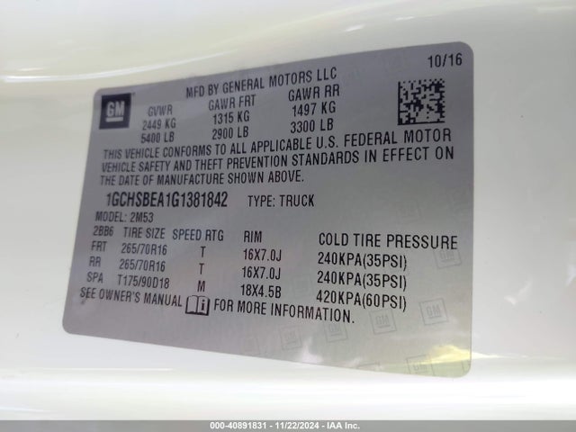 1GCHSBEA1G1381842 Chevrolet Colorado Wt