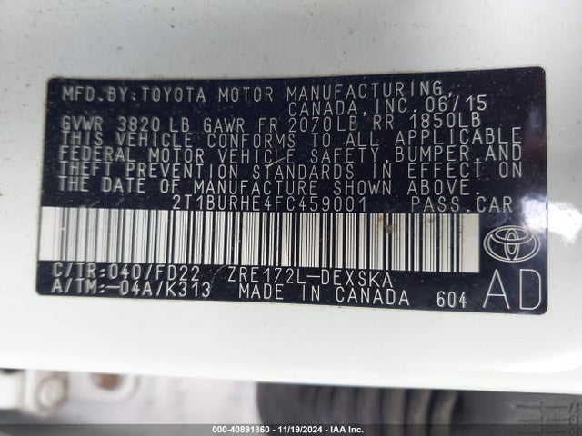 Toyota Corolla S Plus 2015 2T1BURHE4FC459001 Image 9