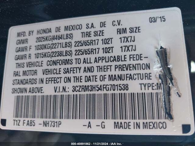 Honda CR-V EX 2015 3CZRM3H54FG701538 Image 9