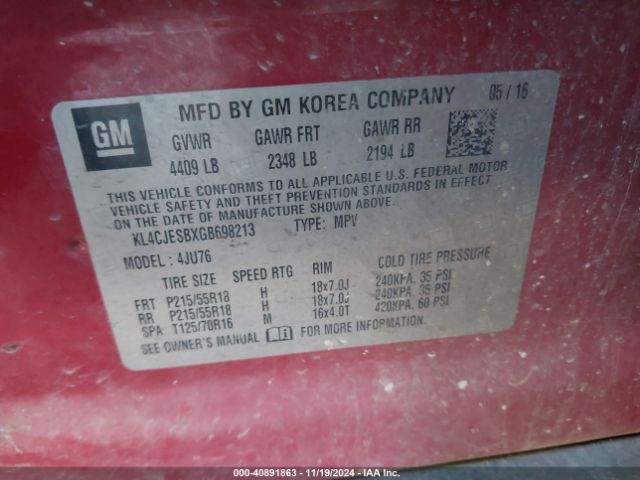 KL4CJESBXGB698213 Buick Encore