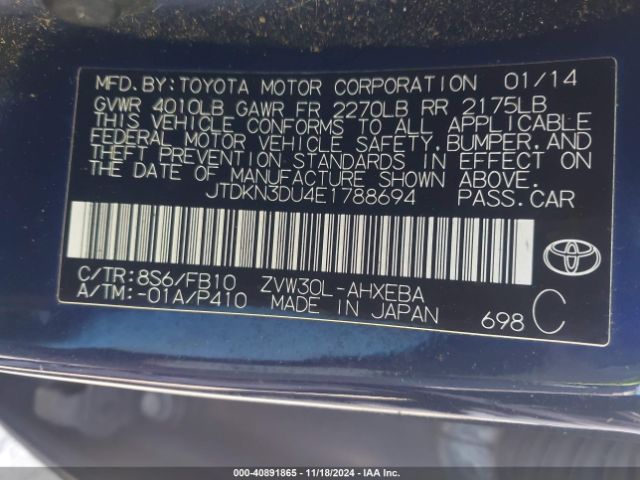 JTDKN3DU4E1788694 Toyota Prius Two