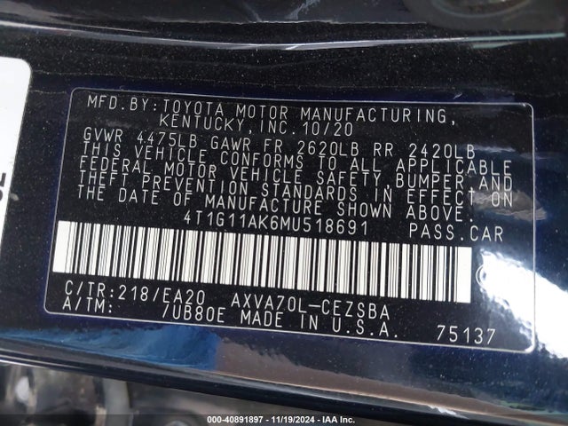 4T1G11AK6MU518691 Toyota CAMRY SE
