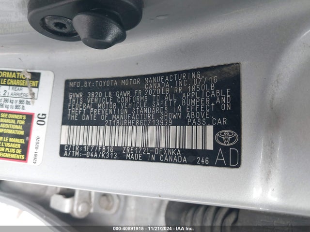 Toyota COROLLA LE 2016 2T1BURHE8GC713939 Image 9