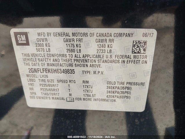 Chevrolet EQUINOX LT 2017 2GNFLFEK6H6349835 Image 9